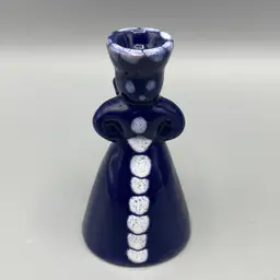 Vintage Miniature Hallstatt Redware Art Pottery Blue & White Angel Figurine Austria