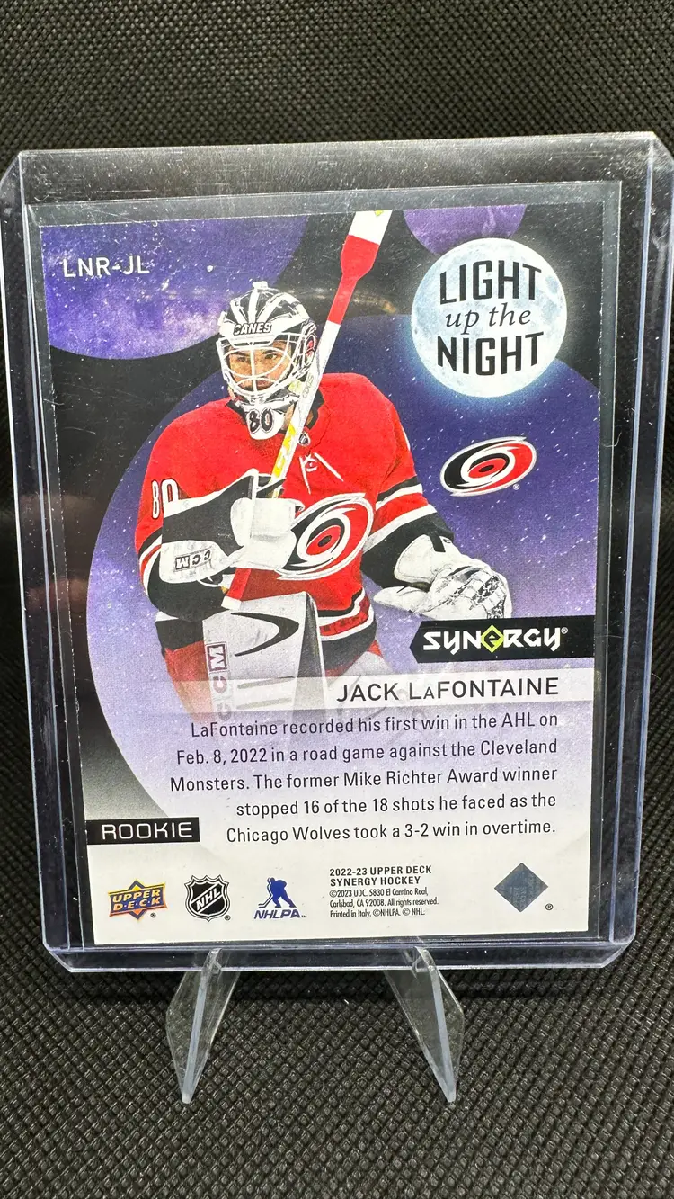 2022-23 Upper Deck Synergy Light Up the Night Jack LaFontaine Carolina Hurricanes L#NR-JL 48/75 RC