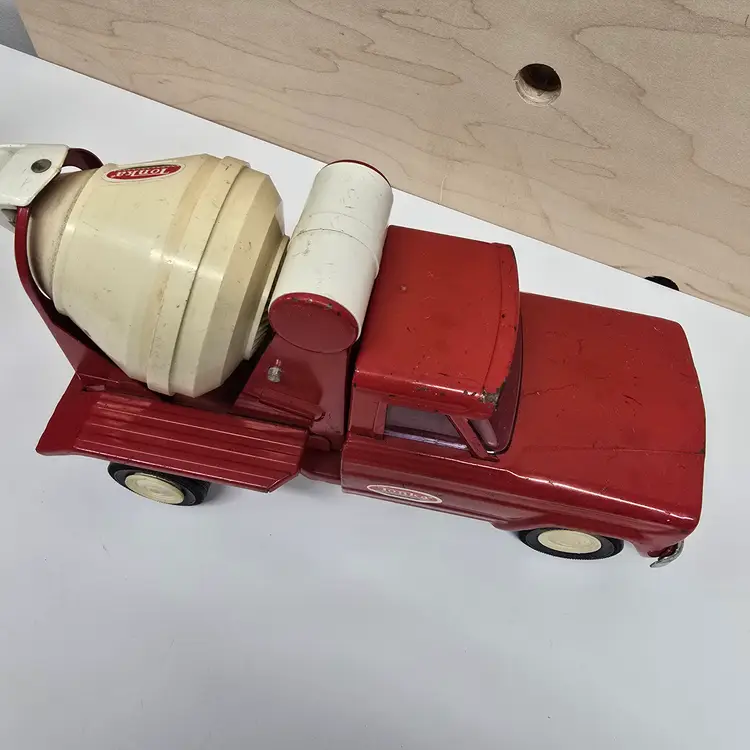 Vintage Tonka Jeep Cement Mixer Truck Red Steel Tilting Bed Mancave Decor