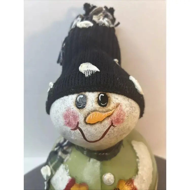 Gourd Snowman Hand Painted 10”x 6” Decoration Christmas Winter Signed