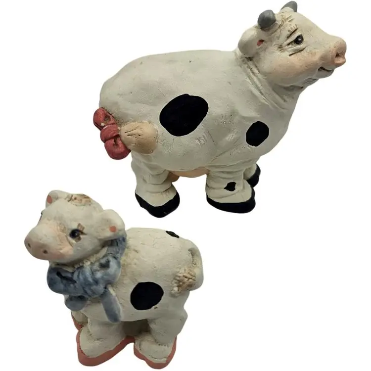 Charming Pottery Cow Figurines Set