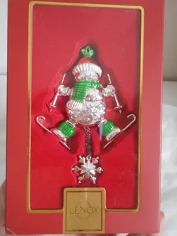 NIB LENOX Skiing Santa Silver Hangning Ornament 4" Ornament RARE!