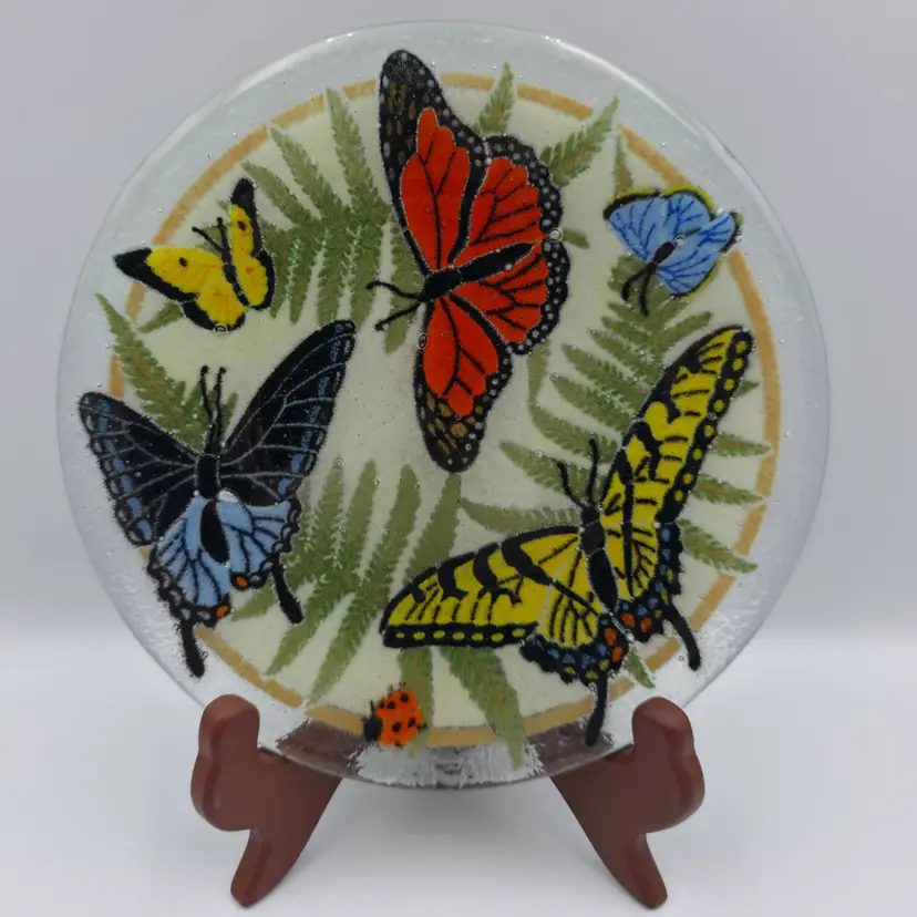 Peggy Karr Fused Glass Butterfly Round Plate