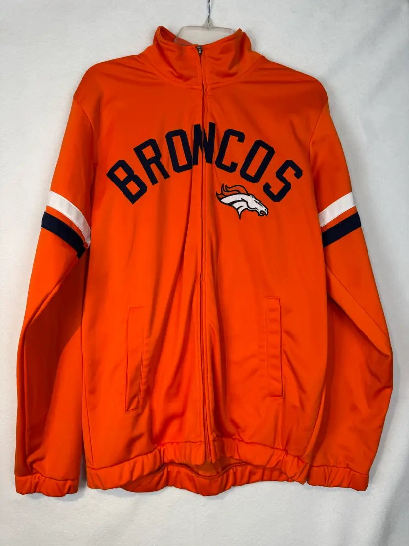 NFL Denver Broncos Track Jacket Men's Medium Orange Full Zip Embroidered Logo