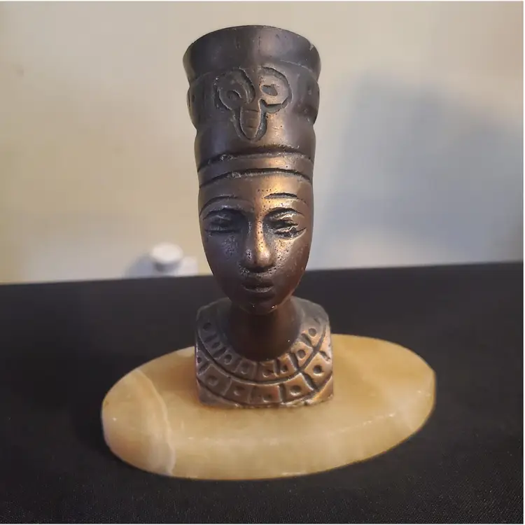 Vintage Older Metal (Bronze?)  Bust.  Statue/Sculpture Egyptian Queen Pharaoh Nefertiti on Marble Base.