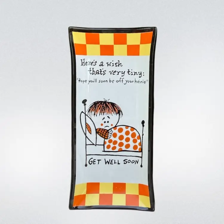 1960’s Houze Art Glass Get Well Novelty Trinket Dish 6in