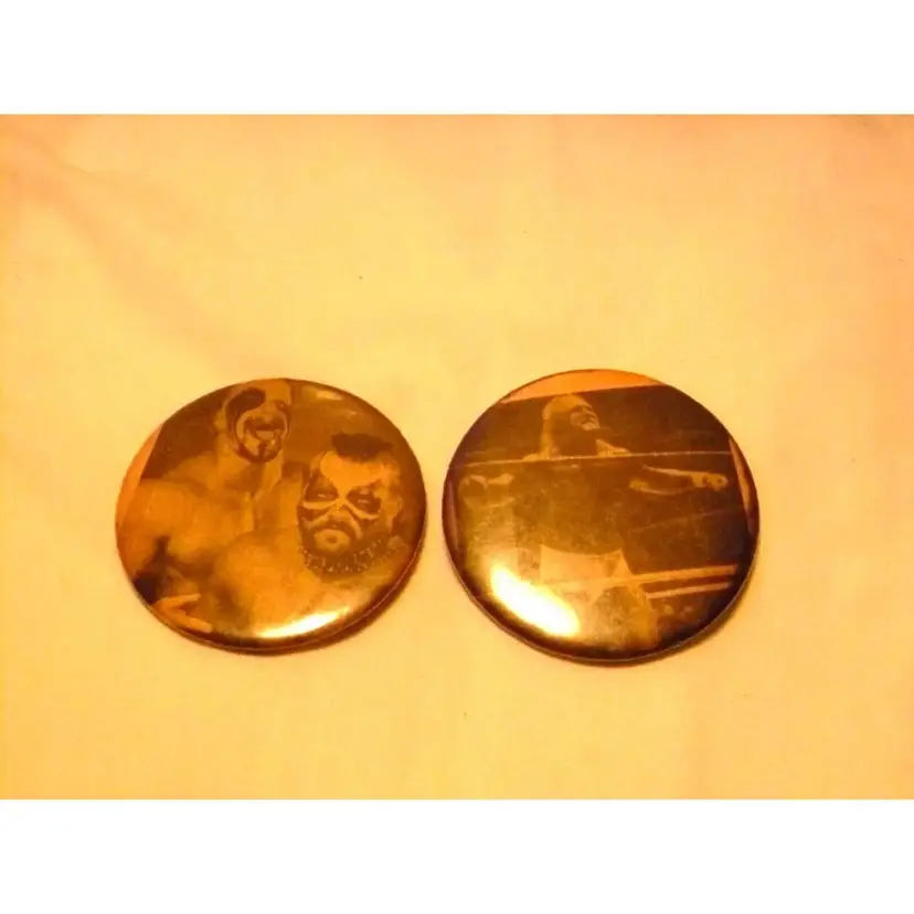 2 Vintage WWF/WWE Buttons Pin Backs Road Warriors Hulk Hogan
