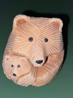 ADORABLE Artesania Rinconada (AR) Retired Vintage Brown Bear With Cub Figurine Uruguay