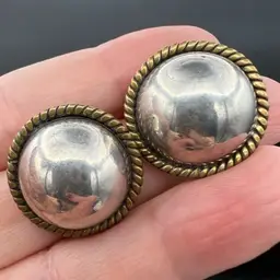 Two-Toned Sterling Silver 925 Round Pierced Earrings Mexico