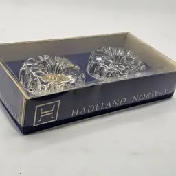 Hadeland Norway vintage Candle holders crystal taper Nautilus in box set of 2