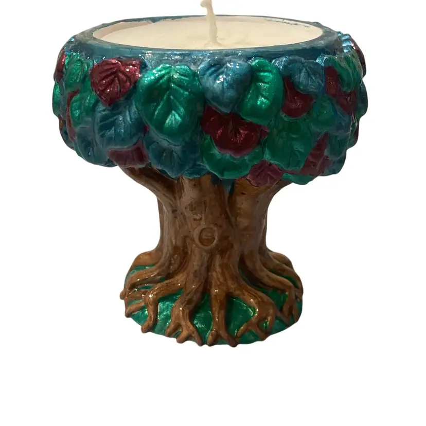 Whimsical Handmade Hand Painted Tree Candle