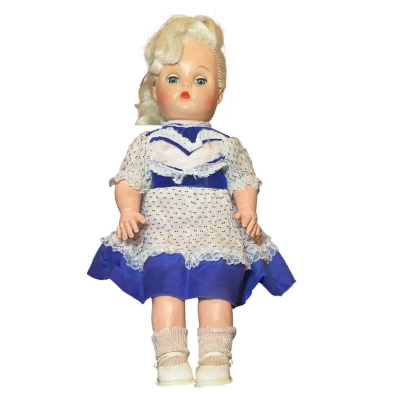 Vintage J.CEY Baby Doll 14” Sleepy Eyes Blue Eyes Dress 1960s READ