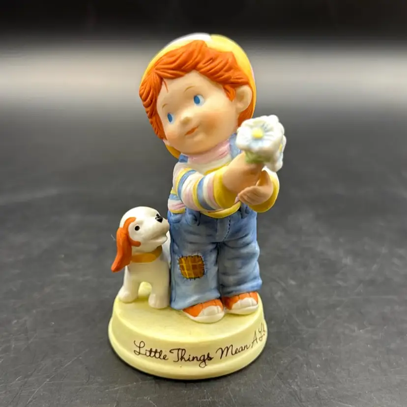 Vintage 1983 Avon "Little Things Mean A Lot" Dog & Boy Porcelain Figurine 3.75”
