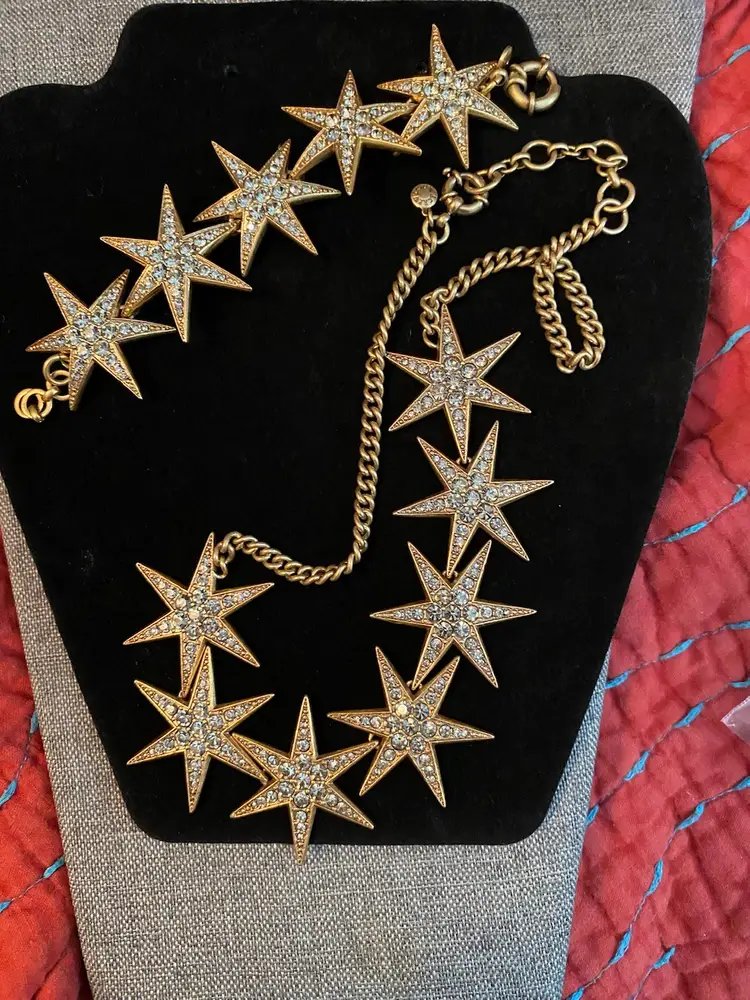J Crew Retro Sparkling Rhinestone Stars set Choker & Bracelet 