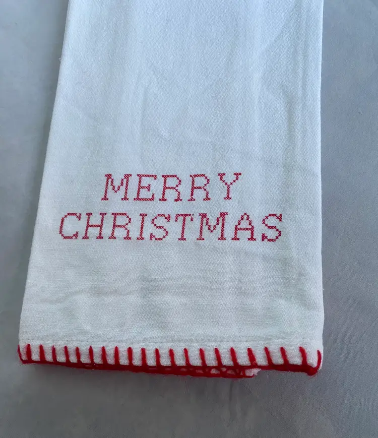 Crochet Top Hanging Merry Christmas Flour Sack Kitchen Towel