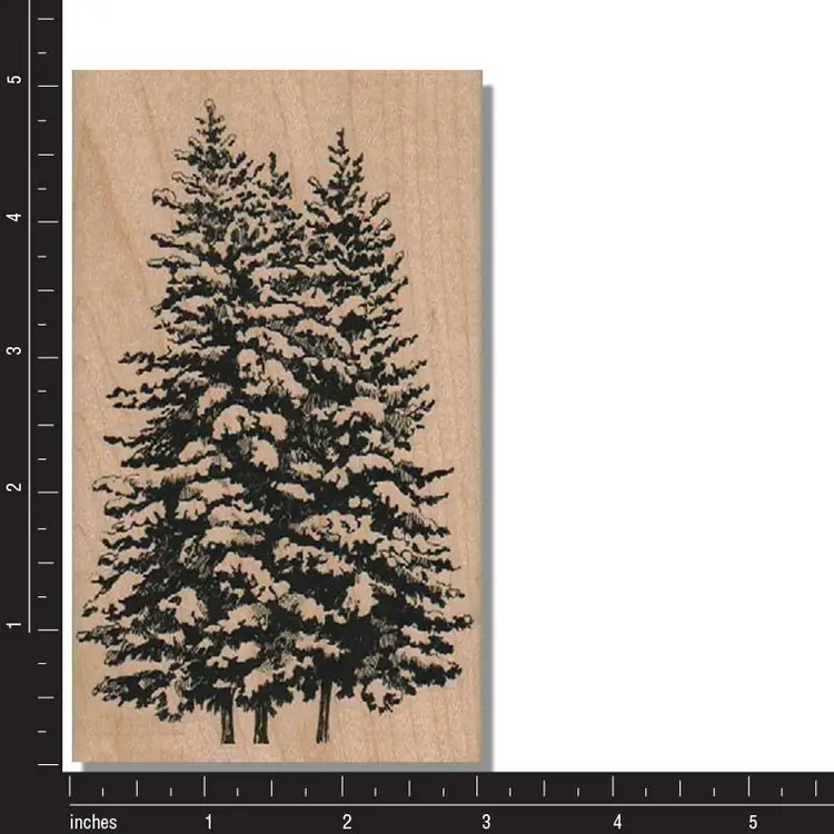 Christmas Trees With Snow Rubber Stamp