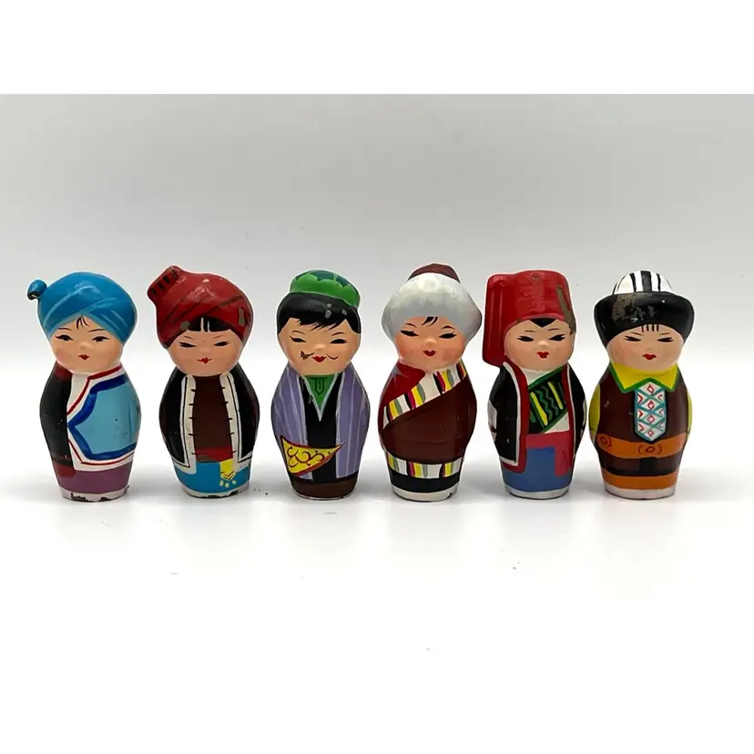 Set Of 6 Chinese Folk Art Costumes Clay Doll Figurines 2 in Height