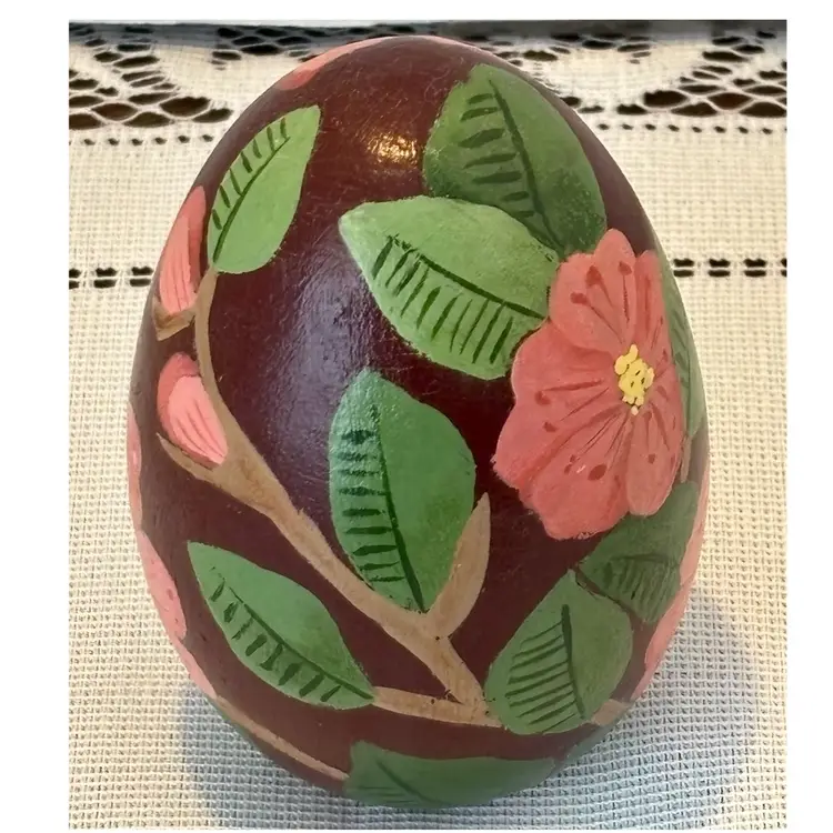 Wood Hand Painted Floral Sealed Decorative Egg 3.25”
