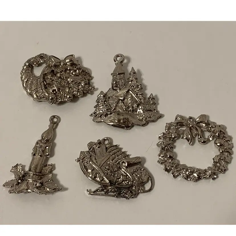 Lot of 5 Vintage 1982 Arthur Court Pewter Christmas Ornaments