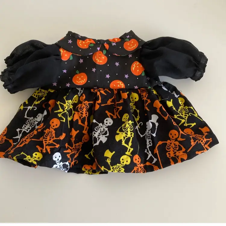 Spooky Halloween Cabbage Patch Dress Skeletons And Pumpkins Vintage Fabric Upcycle