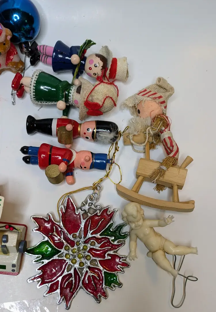 Vintage Lot Of Assorted Christmas Ornaments/ Decorations Wood Plastic