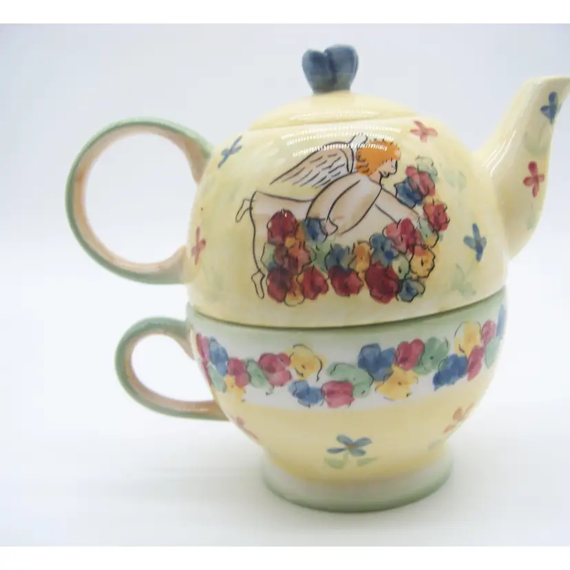 Vintage Mesa International Individual Teacup and Teapot Combo