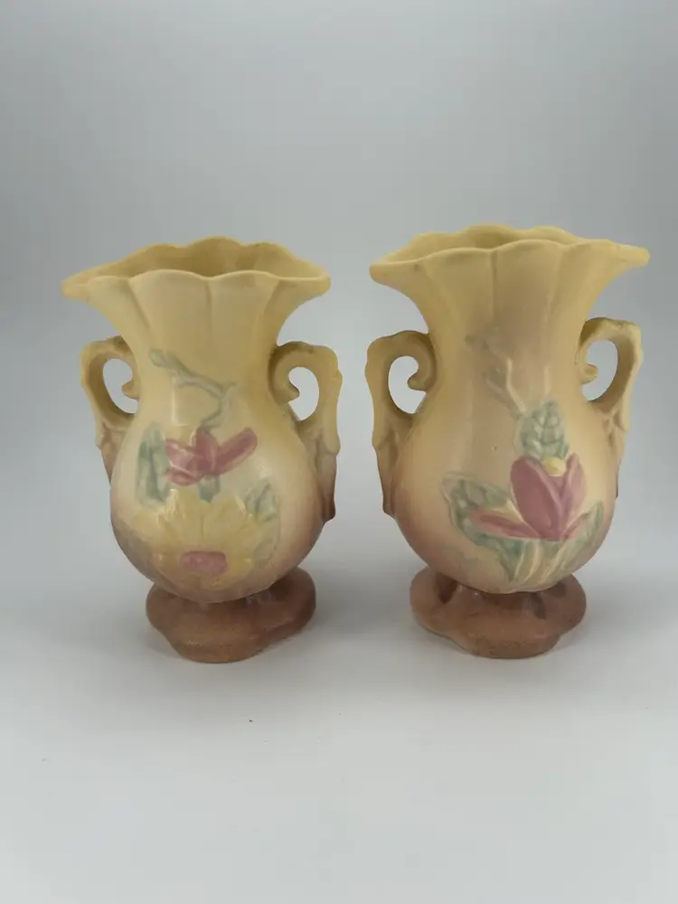 PAIR OF HULL POTTERY MAGNOLIA MATTE VASES