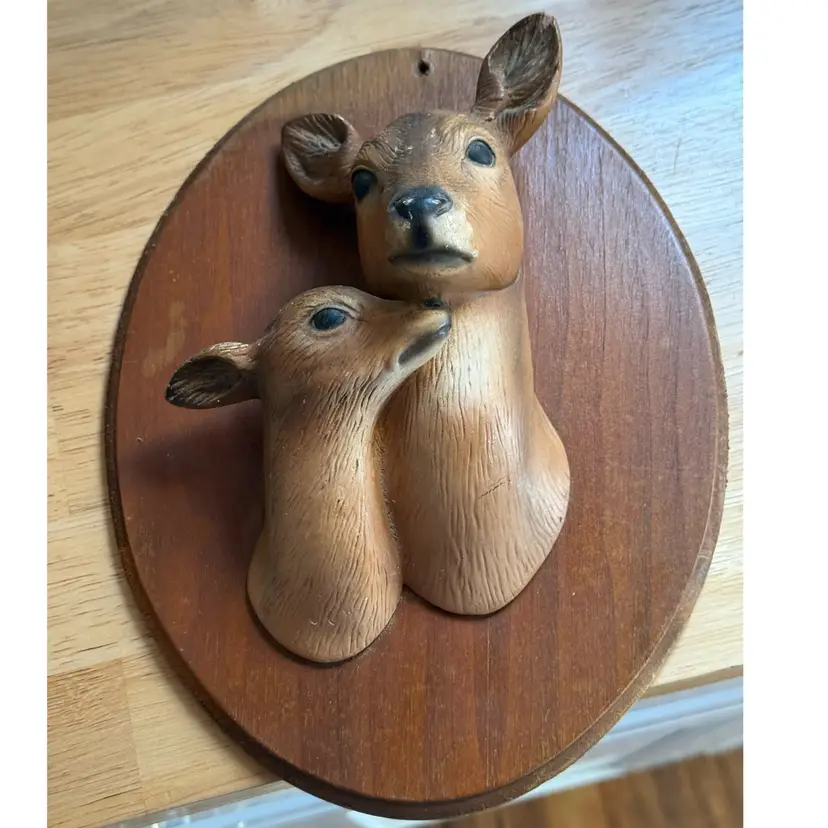 Vintage Orn-A-Craft Chalkware 1945 Doe and Fawn Wall Plaque - ~10.3inX~8in