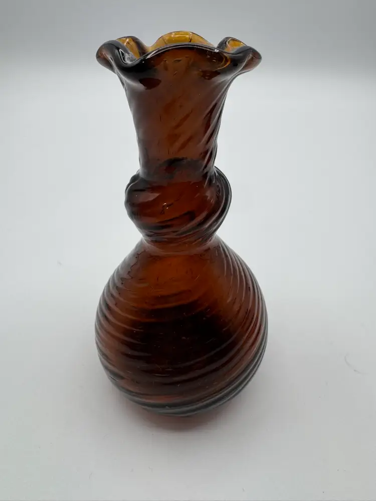 Vintage Brown Hand Blown Art Glass Small Mini Vase