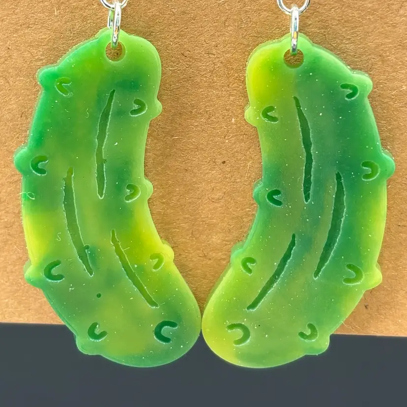 Shades Of Green Pickle Dangle Earrings *GLOWS* Made By Me