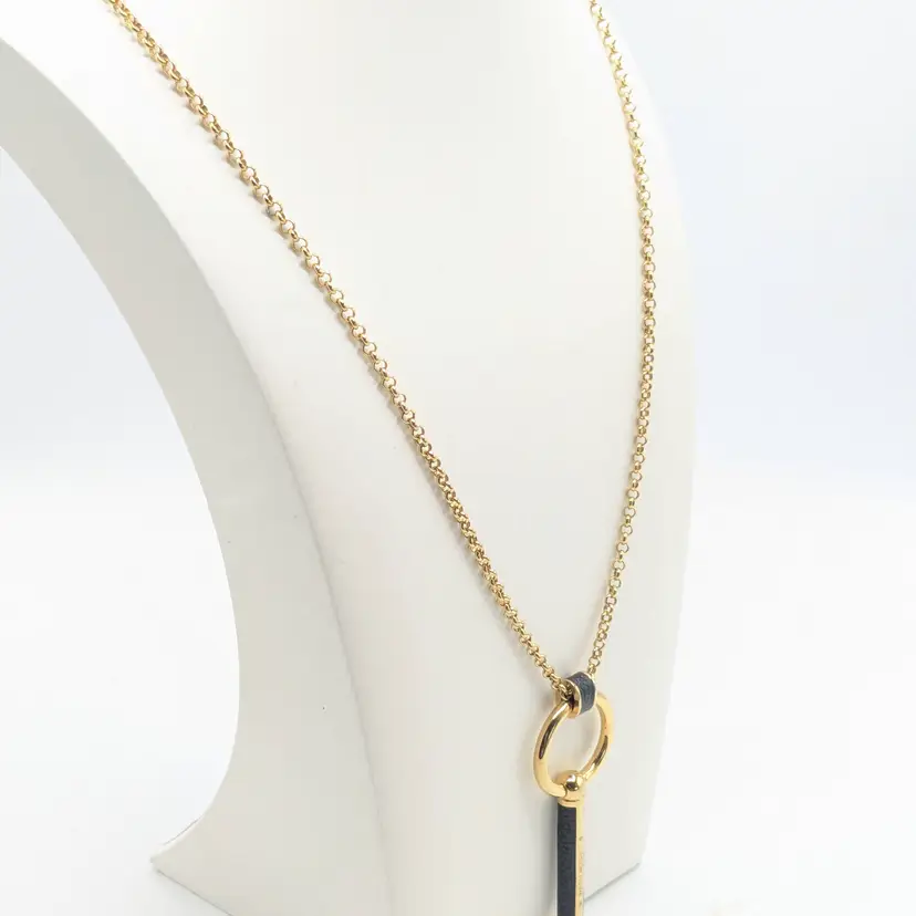 Henri Bendel Carlyle Leather Wrapped Pendant Necklace Gold Tone