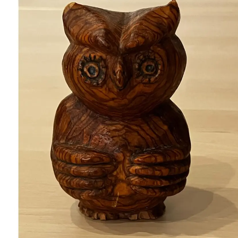 Fun Hand Carved Wood Vintage Owl With Original Tag