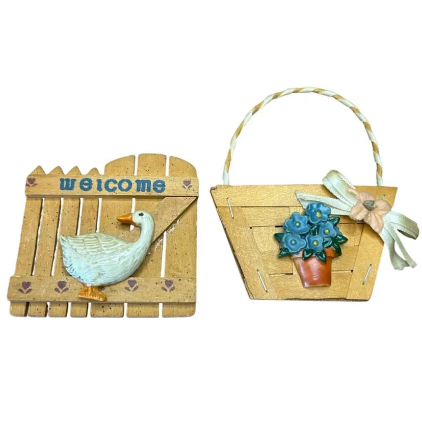 Made In Taiwan See Of Two Magnets Welcome Goose And Basket Of Flowers
@3x3
