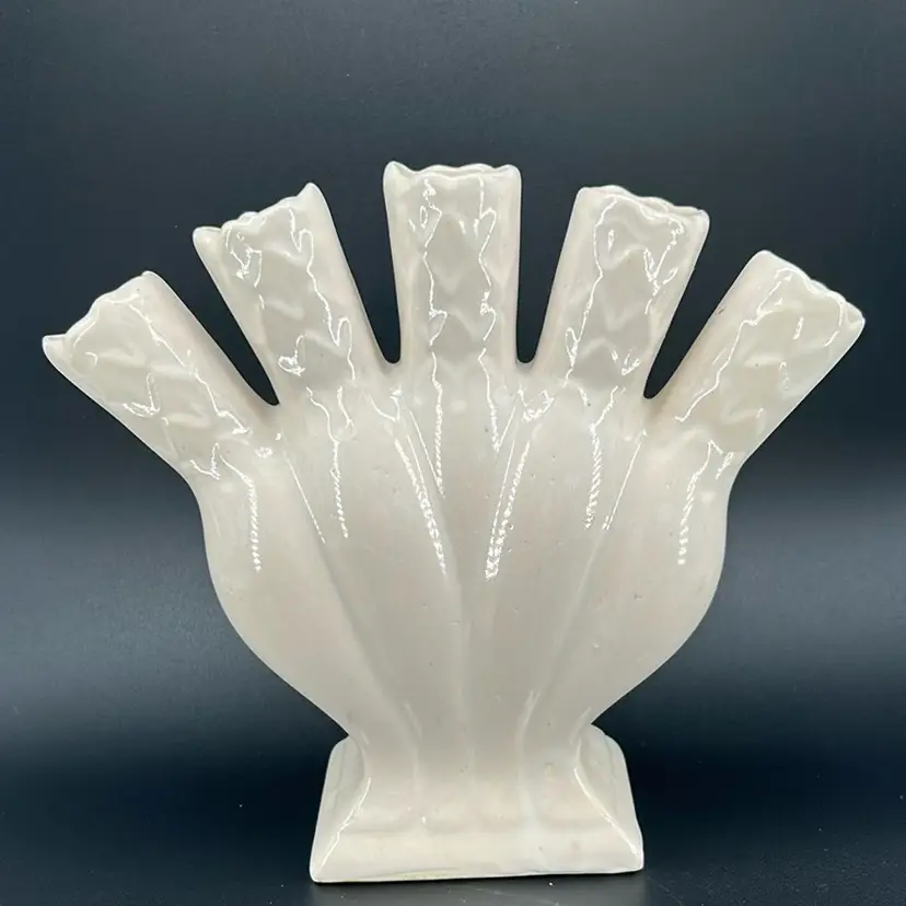 Vintage White Five Finger Vase, Ceramic Fan