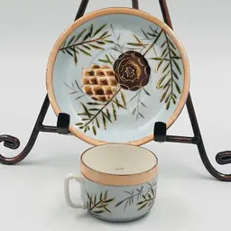 Perfect for Your Muggins! Vintage Hand Painted Japan Demitasse Cup and Saucer - Pinecone Cottagecore - VAMP Discount Deal