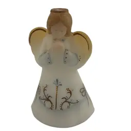 Fenton  Hand Painted Opal Satin Custard Glass Christmas Angel Figurine - QVC Signed Limited Edition 421/ 1000 - 6.25”