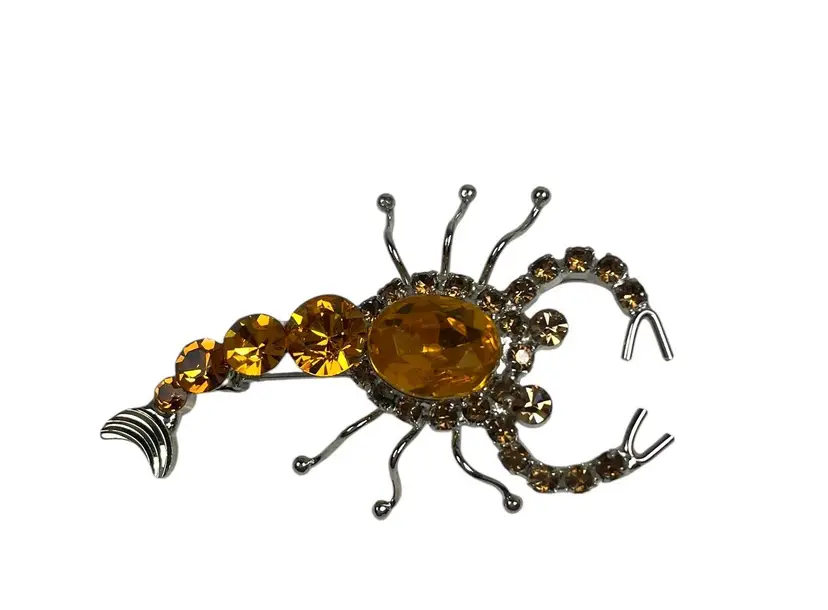 Scorpion Amber Rhinestone Brooch