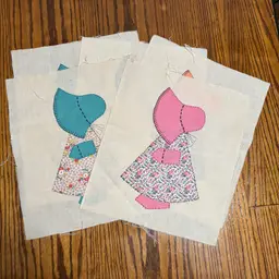 Vtg Sunbonnet Sue Hand Appliquéd Quilt Blocks. Set Of 5