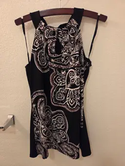 NWOT White House Black Market XXS Ladies Halter Top Black, White and Brown Floral Paisley Print With Tie Back