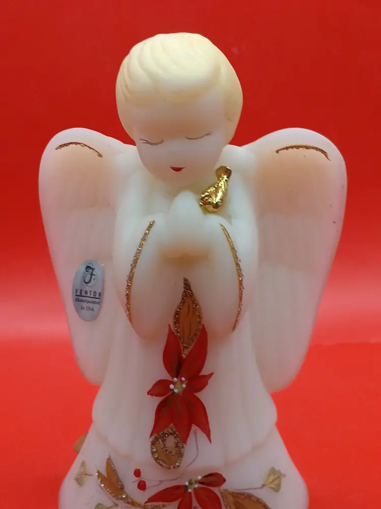 Vintage Fenton Christmas Angel Bell Ivory Custard Glass Handpainted