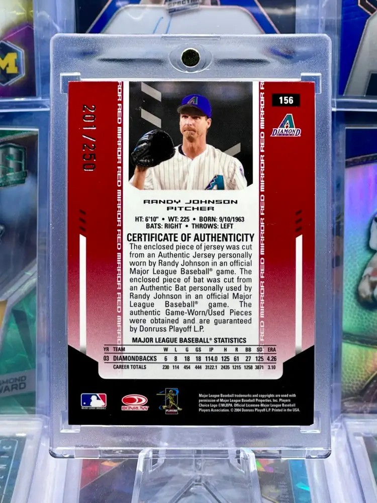 Randy Johnson 2004 Donruss GAME USED Dual Jersey Bat Patch /250 Red Arizona Diamondbacks