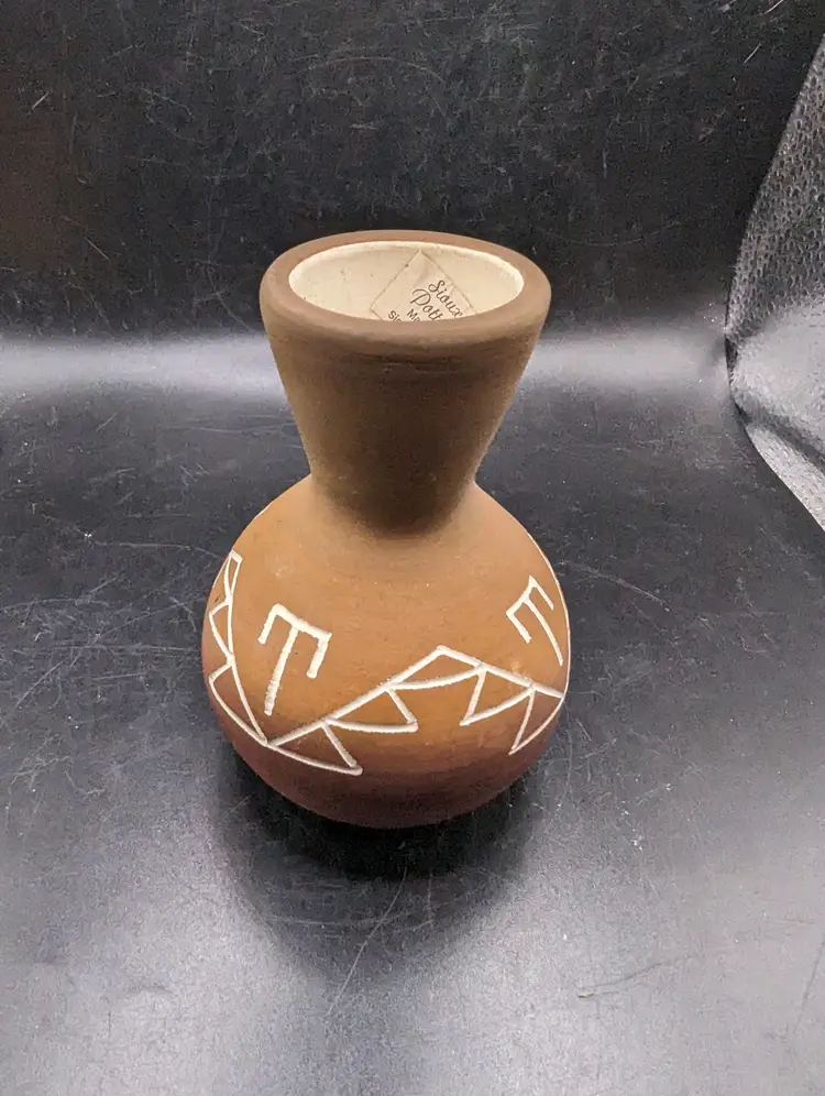 Artist Signed Sioux Native American Pottery Handmade Bud Vase
