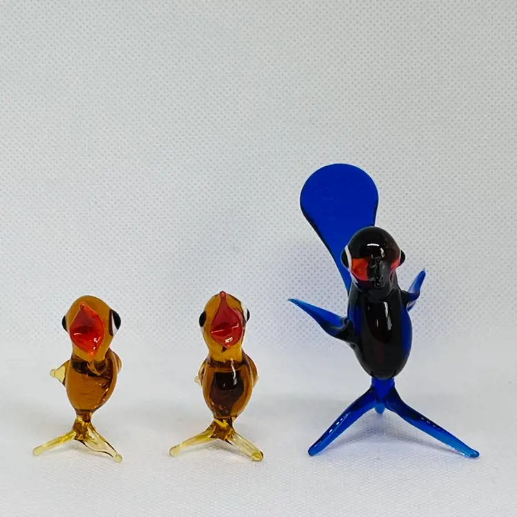 Vintage Art Glass Set of Three Bird Figurines