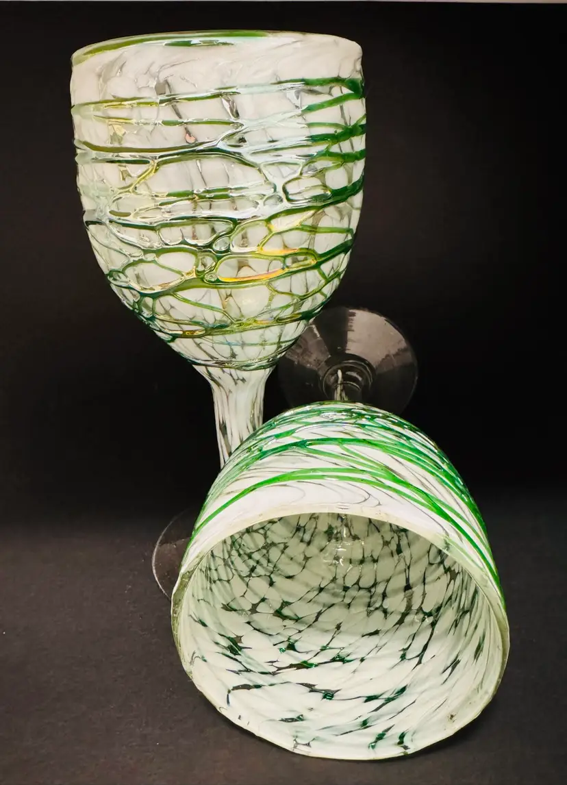 Green Swirl Hand-Blown Goblets