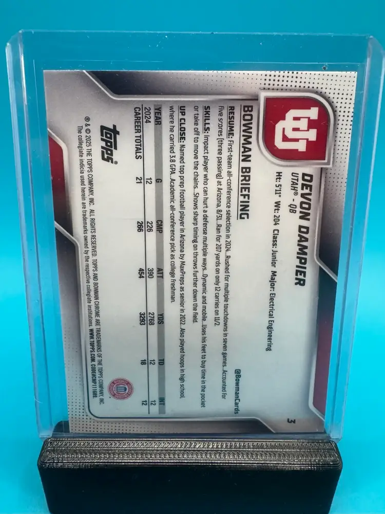 Devon Dampier 1st Bowman Chrome U Yellow Refractor /350 Utah Utes