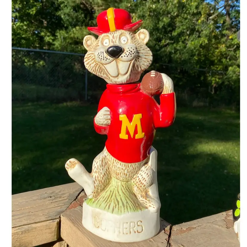 McCormick Series, Minnesota Gophers Football Mascot Decanter, Stamped 1974. 12.5”h.