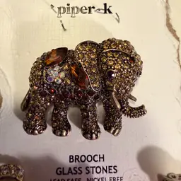 Beautiful Brown Glass Stones Elephant Pin Brooch New Trunk Up