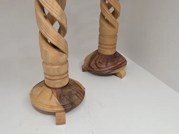 Pair of Hand Carved "Barley Twist" Candlesticks