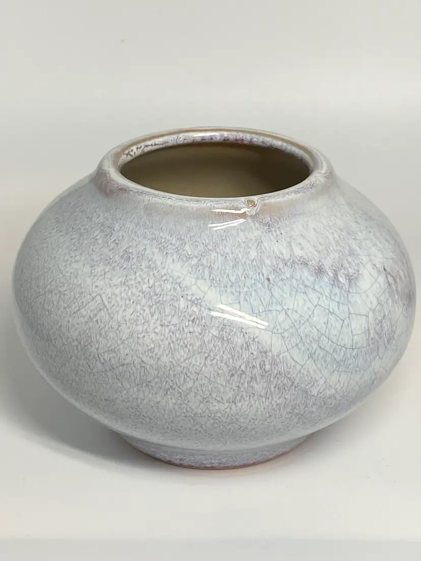 Small Blue Glazed Pottery Vase, 4" Tall