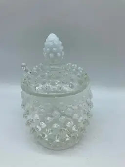Vintage Fenton French Opalescent Hobnail Glass Condiment Jar With Lid